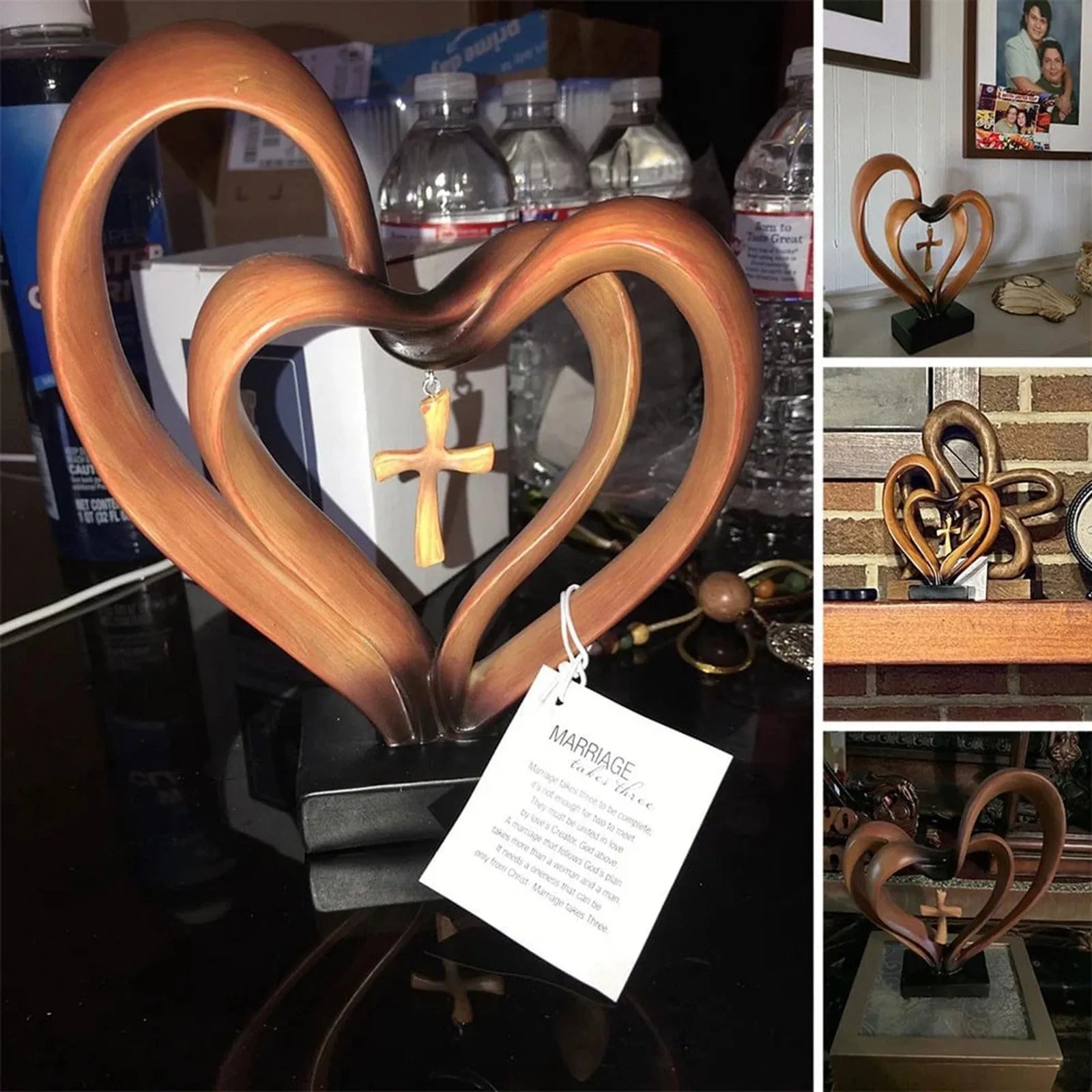 Entwined Heart and Cross Sculpture for a Wedding Gift, view 7