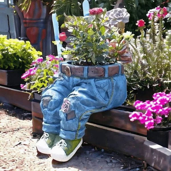 Denim Jeans Garden Planter, Sitting or Kneeling Pose, view 6