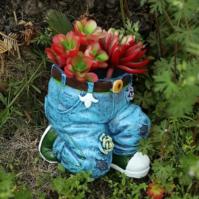 Denim Jeans Garden Planter, Sitting or Kneeling Pose, view 2