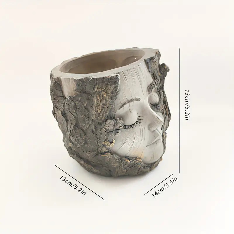 Carved Face Tree Trunk Planter for Succulents, view 5