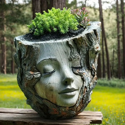 Carved Face Tree Trunk Planter for Succulents, view 4