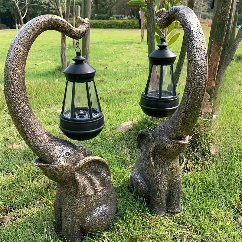 Solar Powered Elephant Garden Lamp with Lantern, view 2