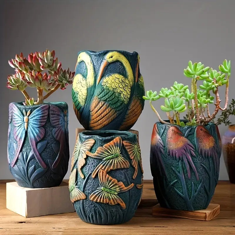 Sculpted Resin Planter with Butterfly or Bird Motif, view 2