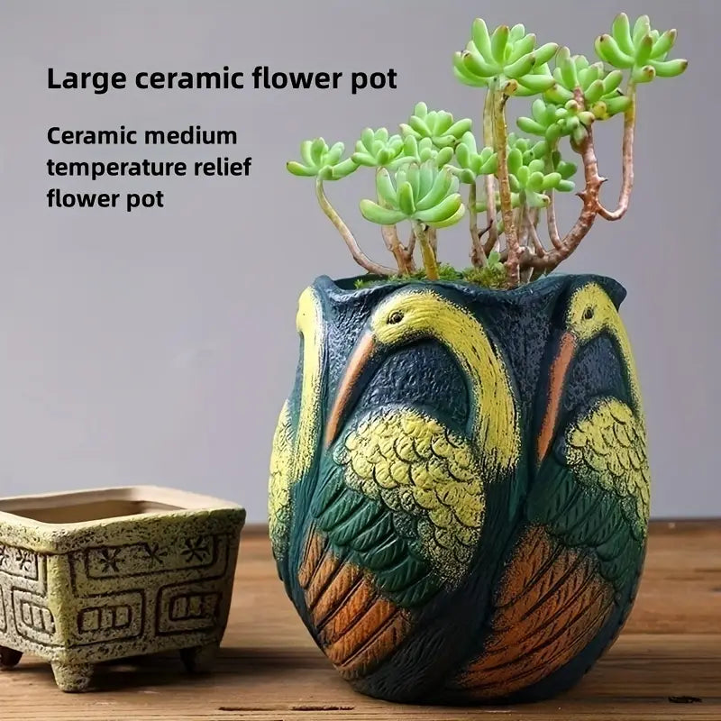 Sculpted Resin Planter with Butterfly or Bird Motif, view 7