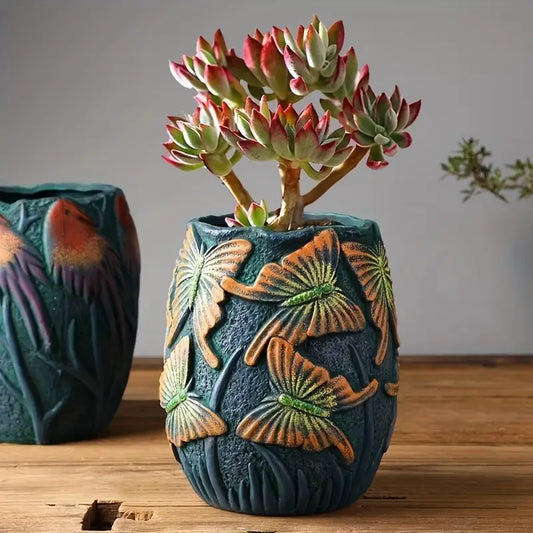 Sculpted Resin Planter with Butterfly or Bird Motif