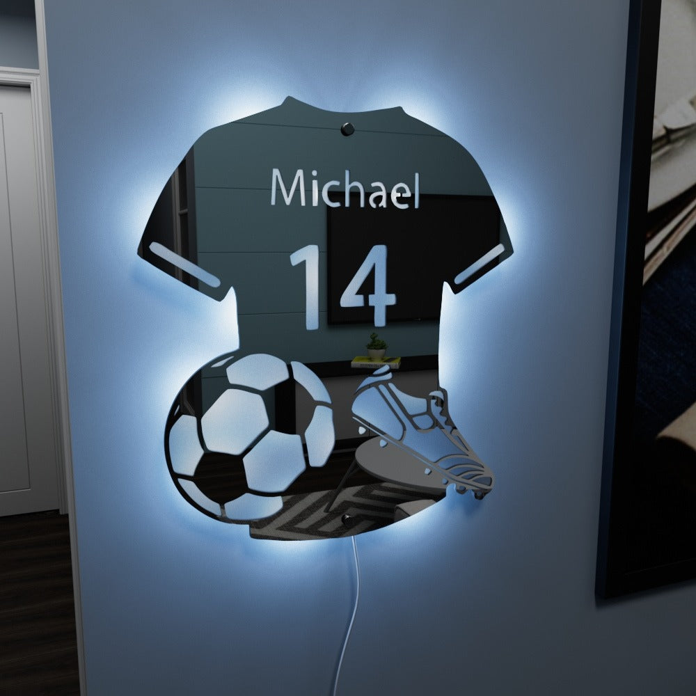 Personalized Soccer Jersey LED Mirror Wall Light, view 4