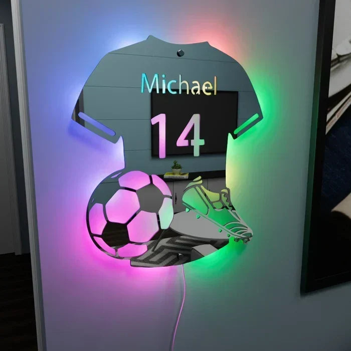 Personalized Soccer Jersey LED Mirror Wall Light, view 5