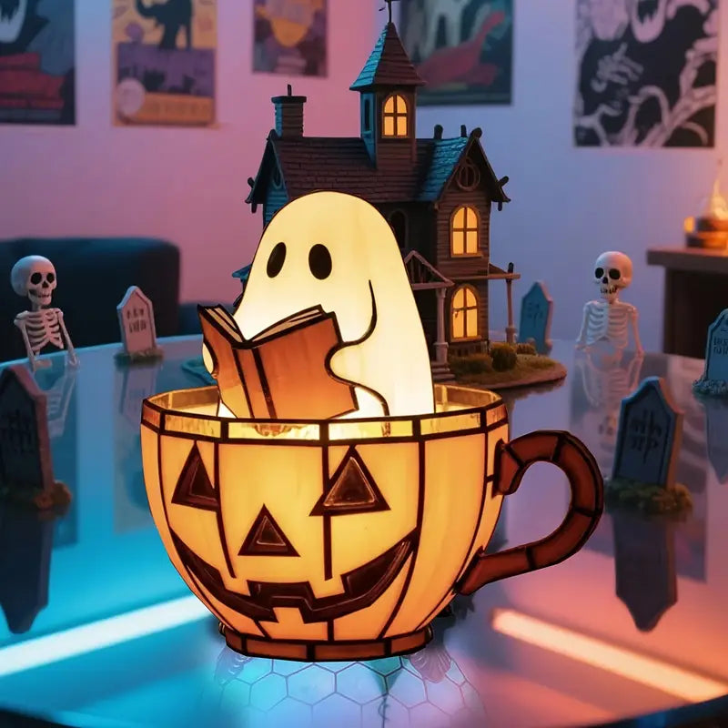 Resin Ghost Night Light with Glowing Pumpkin, view 5