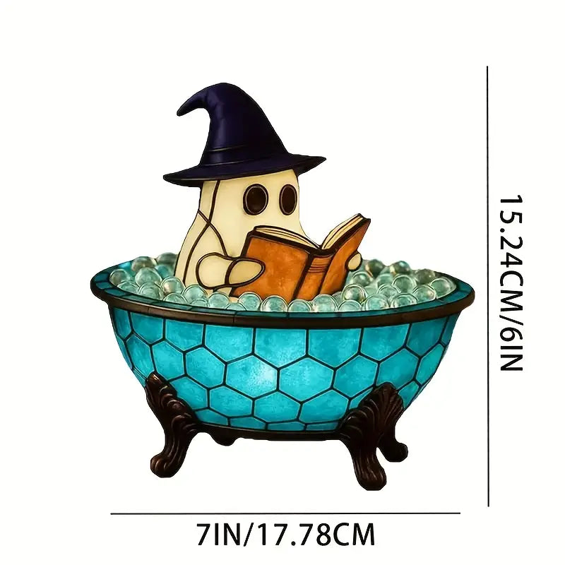 Resin Ghost Night Light with Glowing Pumpkin, view 6