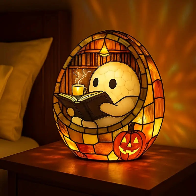 Resin Ghost Night Light with Glowing Pumpkin, view 4