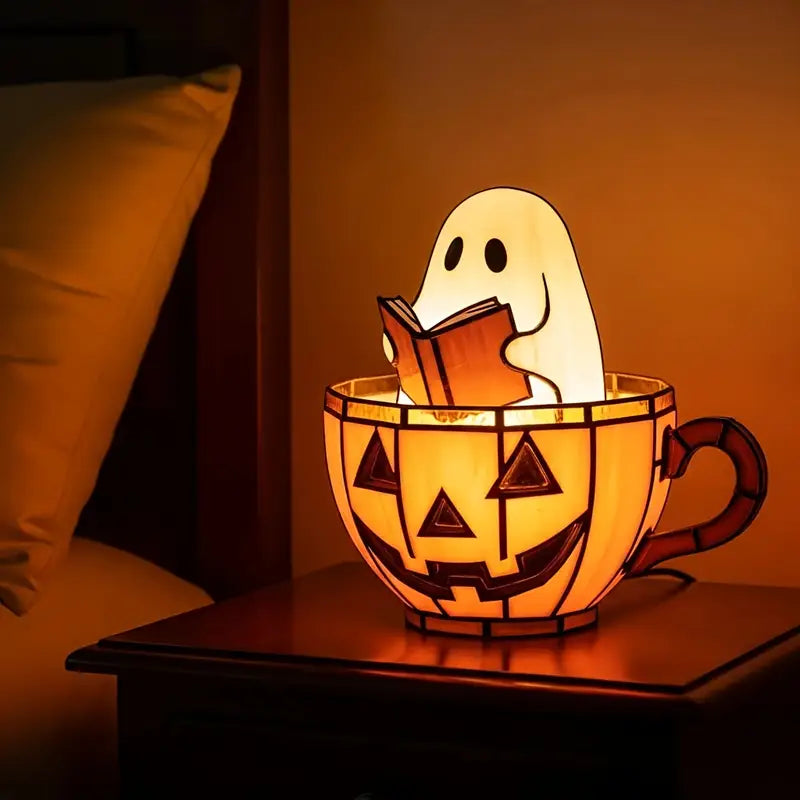 Resin Ghost Night Light with Glowing Pumpkin, view 3