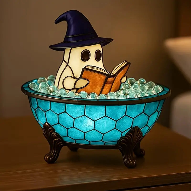 Resin Ghost Night Light with Glowing Pumpkin, view 2