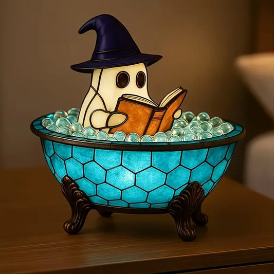 Resin Ghost Night Light with Glowing Pumpkin, view 2
