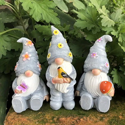 Set of 3 Seated Garden Gnome Figures, Resin, 5 in, view 3
