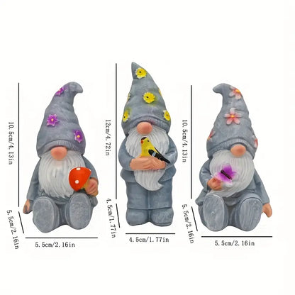 Set of 3 Seated Garden Gnome Figures, Resin, 5 in, view 5