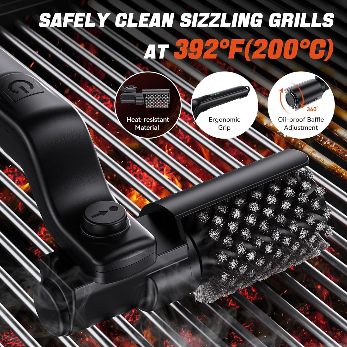 Cordless Electric Grill Brush, 3 Speeds and USB-C, view 2
