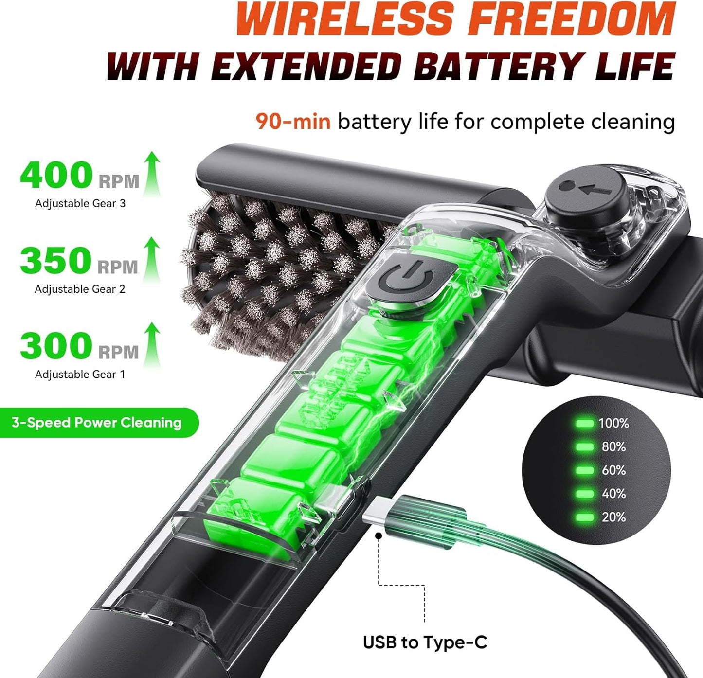 Cordless Electric Grill Brush, 3 Speeds and USB-C, view 5