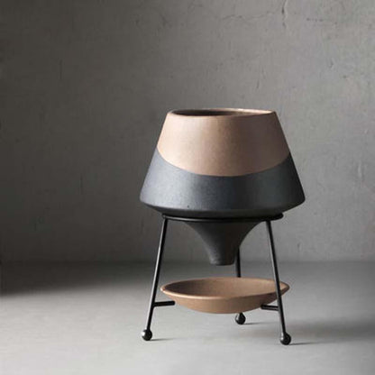 Glazed Terracotta Teardrop Planter with Metal Stand, view 10