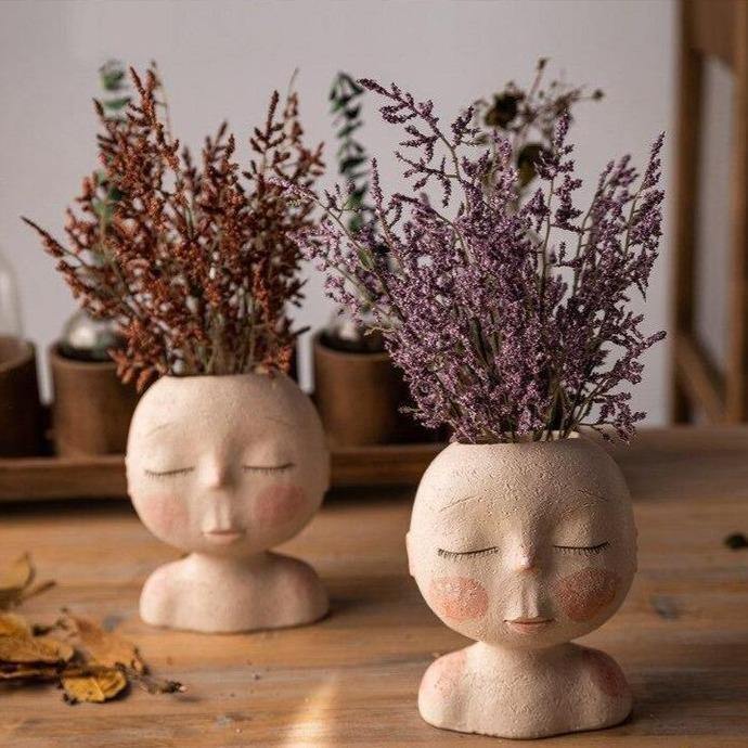 Sleeping Face Resin Planter with Drainage Holes, view 11