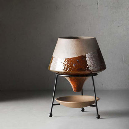 Glazed Terracotta Teardrop Planter with Metal Stand, view 9