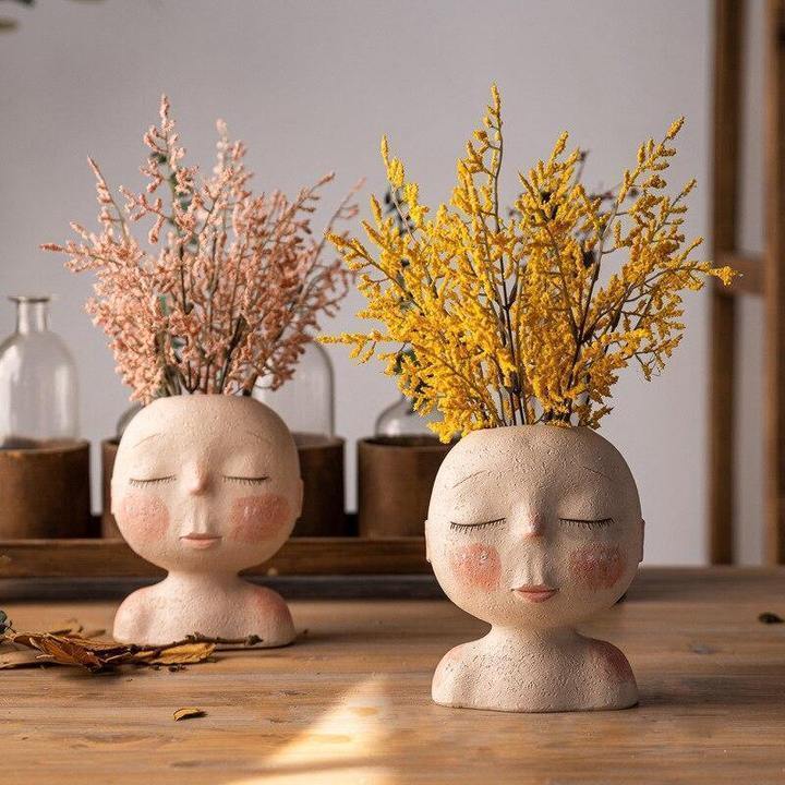 Sleeping Face Resin Planter with Drainage Holes, view 9