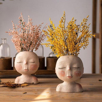 Sleeping Face Resin Planter with Drainage Holes, view 9