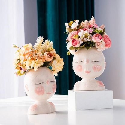 Sleeping Face Resin Planter with Drainage Holes