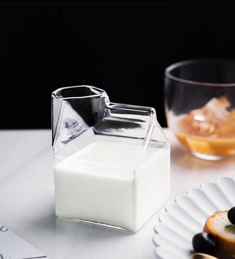 Glass Milk Carton Cup with Square Base, 11.8 fl oz, view 3
