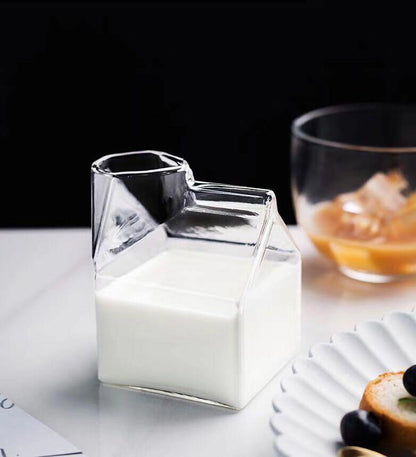 Glass Milk Carton Cup with Square Base, 11.8 fl oz, view 3