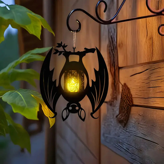 Hanging Bat Lantern Candle Holder in Black Wood