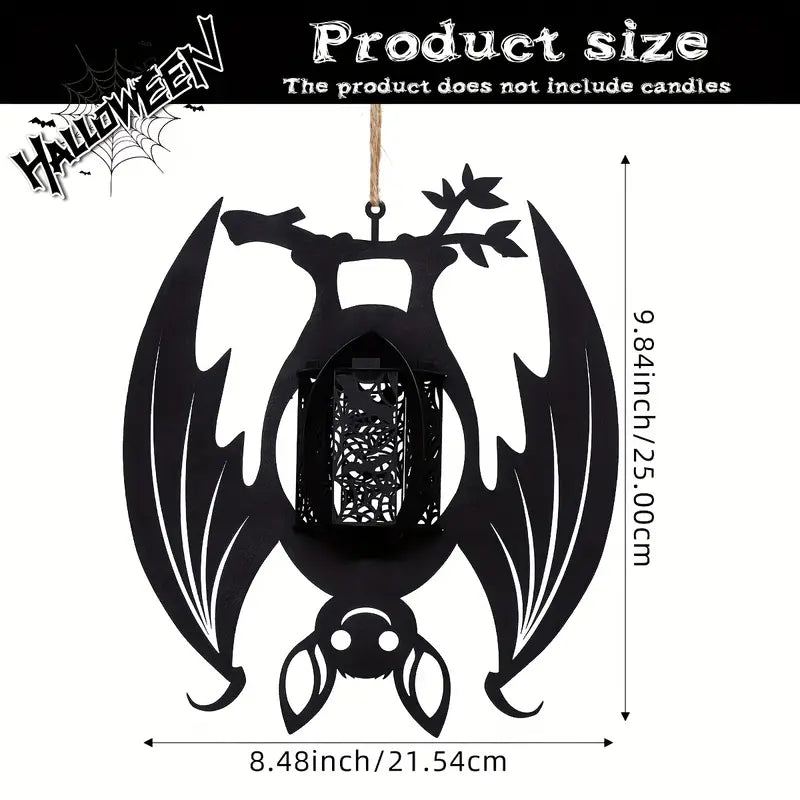 Hanging Bat Lantern Candle Holder in Black Wood, view 6