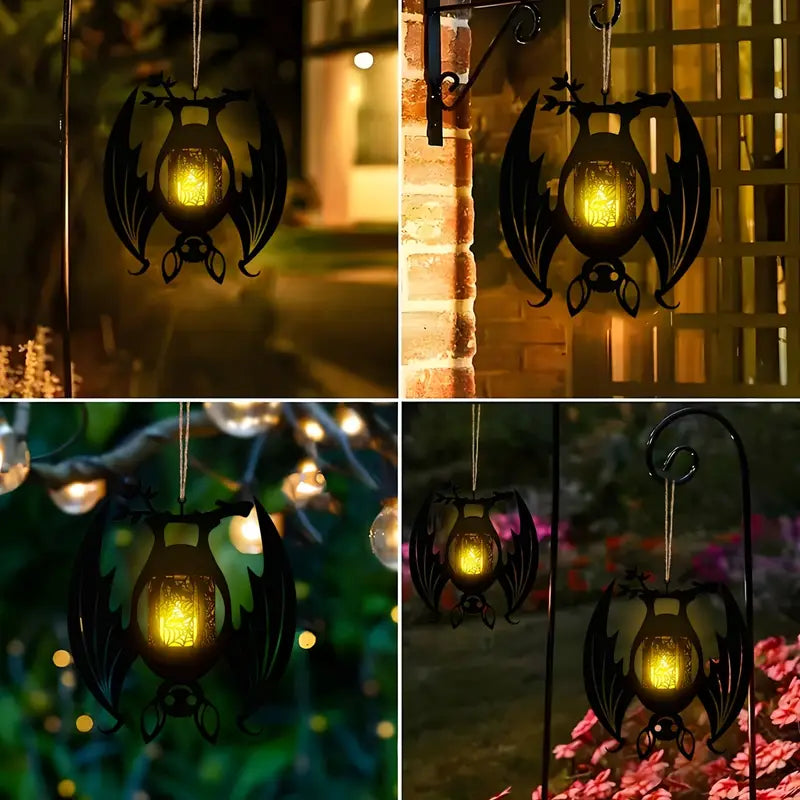 Hanging Bat Lantern Candle Holder in Black Wood, view 4
