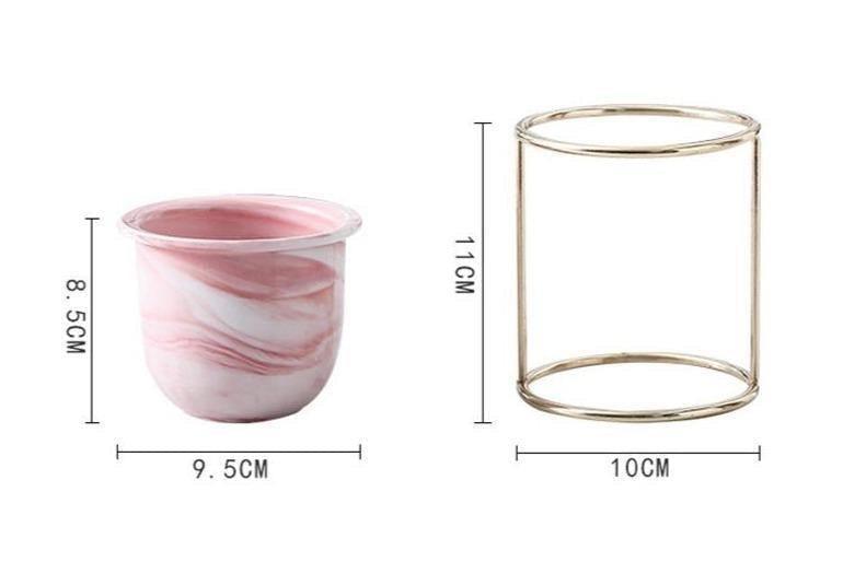 Marbled Ceramic Planter with Gold Metal Stand, view 8