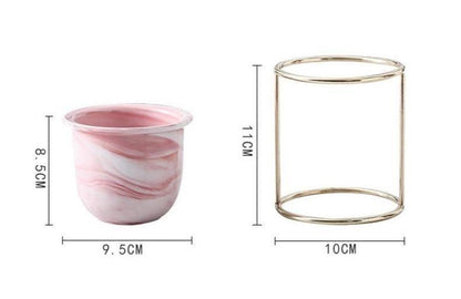 Marbled Ceramic Planter with Gold Metal Stand, view 8