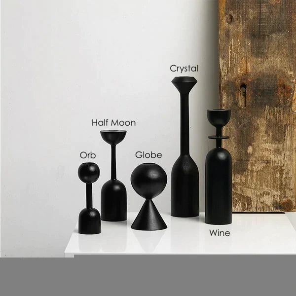 Black Wood Taper Candle Holders, Five Shapes, view 6