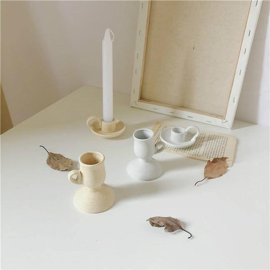 Handmade Ceramic Taper Candle Holder with Handle