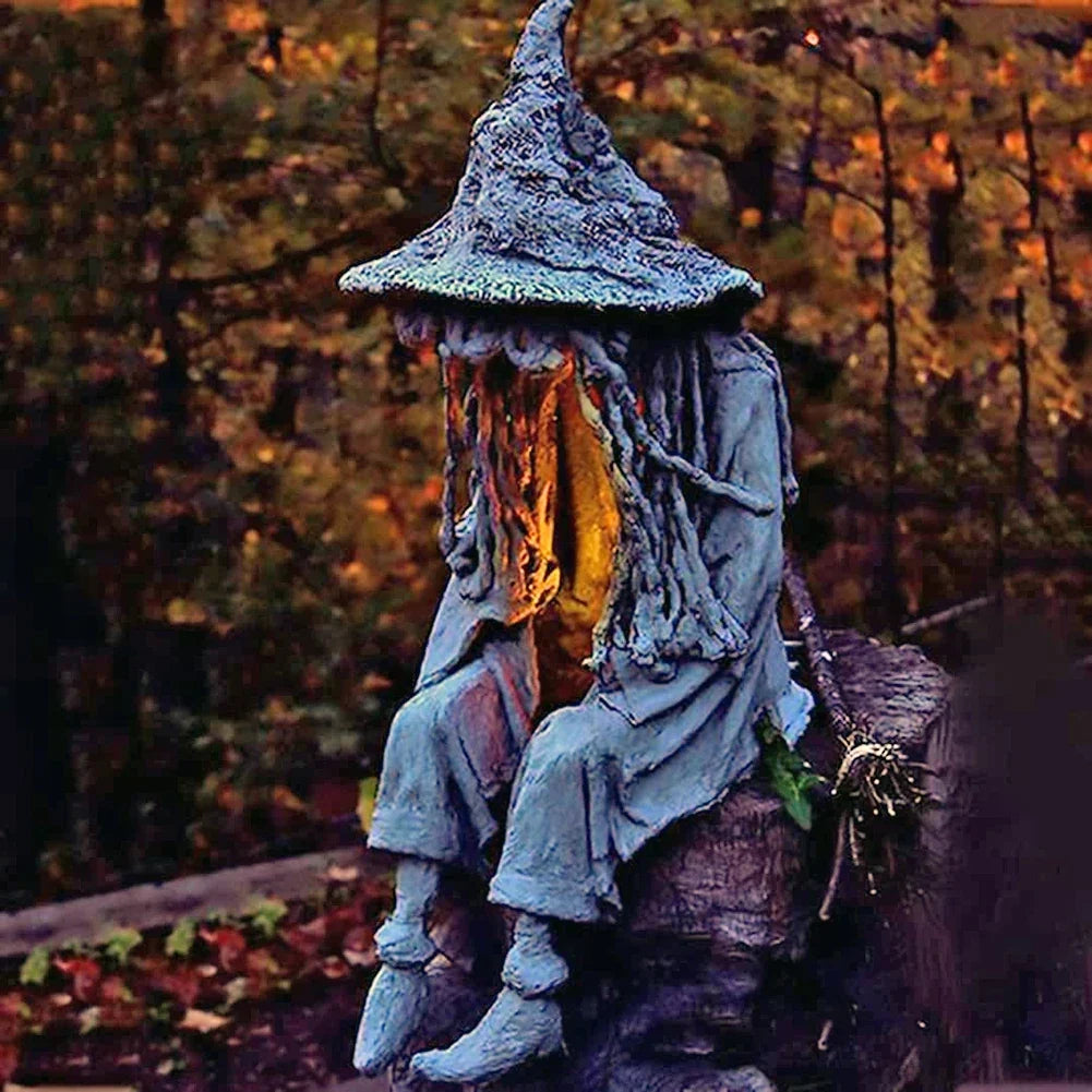 Solar Witch Garden Statue with a Glowing Lantern, 8.6 in, view 3