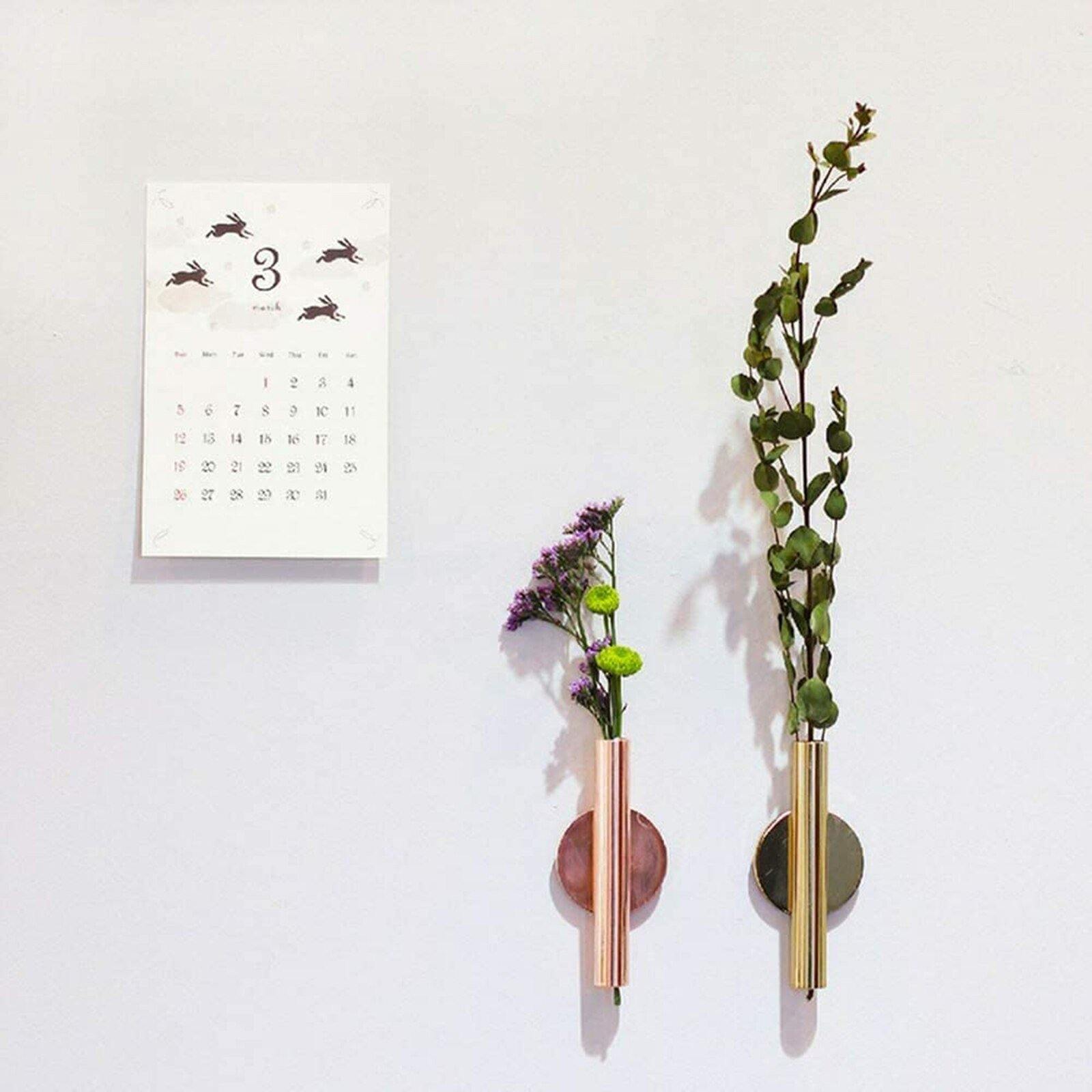 Wall Mounted Metal Tube Bud Vase, Round or Heart, view 3