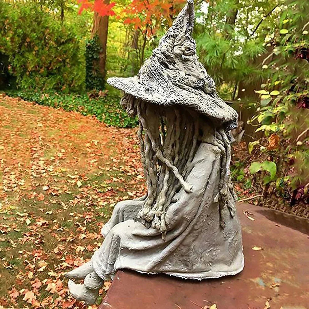 Solar Witch Garden Statue with a Glowing Lantern, 8.6 in, view 2