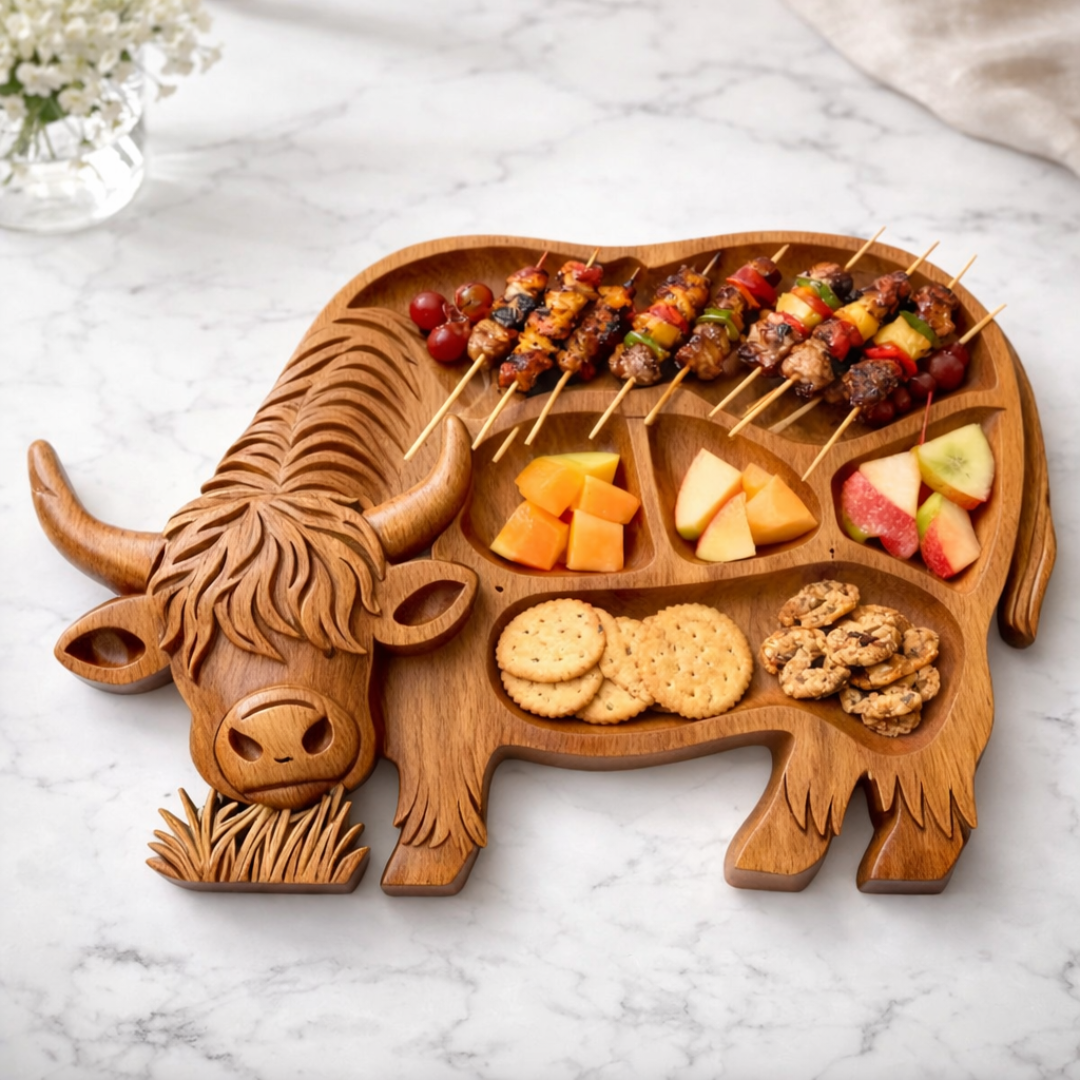 Carved Highland Cow Charcuterie Board in Solid Wood, view 7