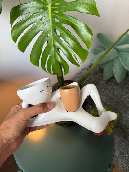 Reclining Man Resin Planter, Head and Hand Pots, view 7