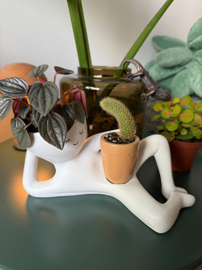 Reclining Man Resin Planter, Head and Hand Pots, view 3