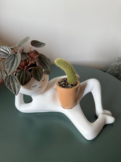 Reclining Man Resin Planter, Head and Hand Pots, view 4