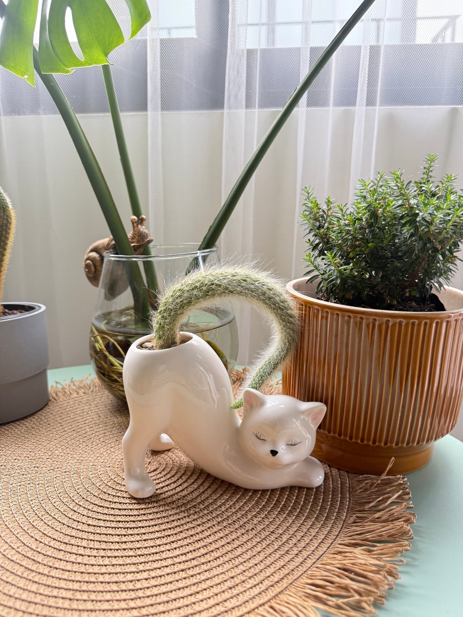 Ceramic Cat Planter with Drainage Hole, view 6