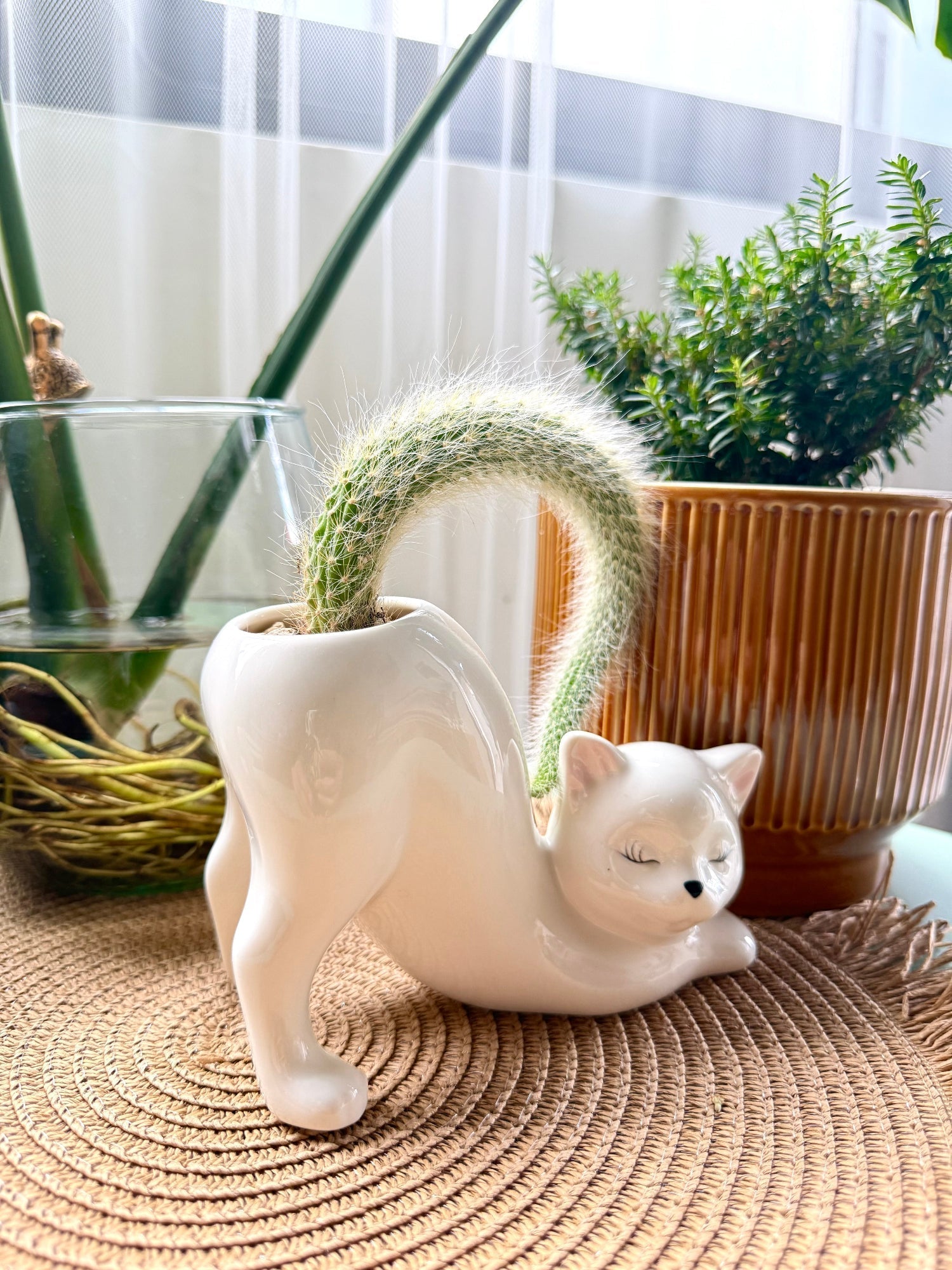 Ceramic Cat Planter with Drainage Hole, view 2