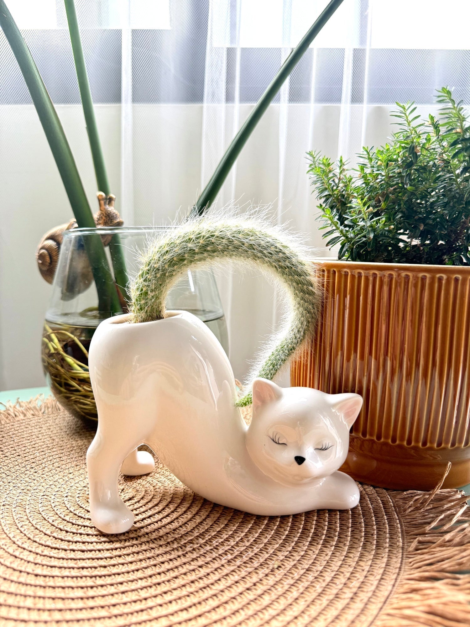 Ceramic Cat Planter with Drainage Hole, view 3