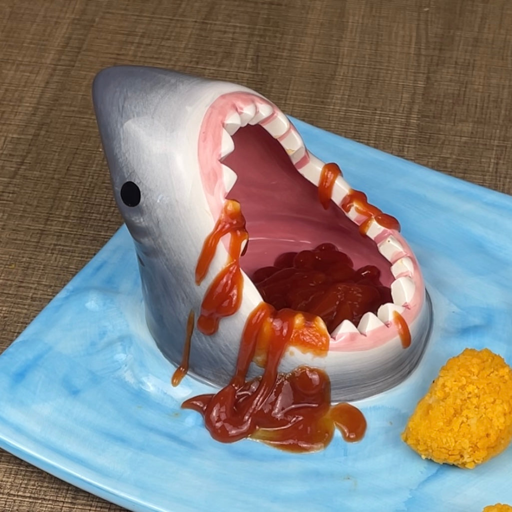 Shark Shaped Ceramic Plate with Dip Recess