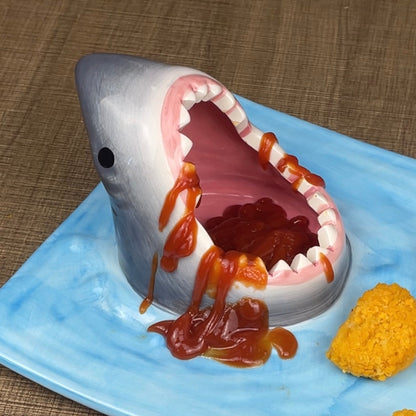 Shark Shaped Ceramic Plate with Dip Recess