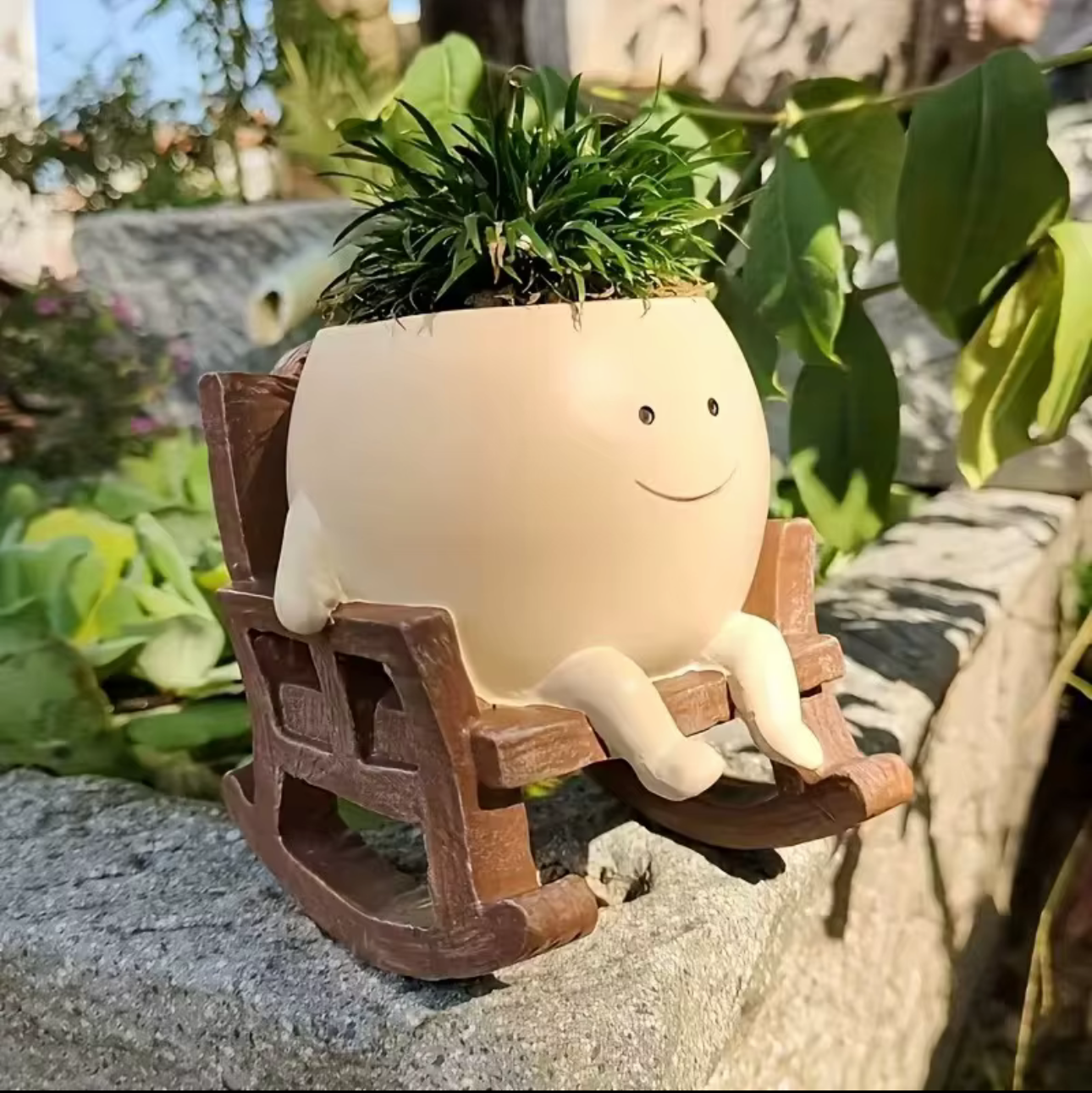 Smiling Face Planter on a Rocking Chair Base