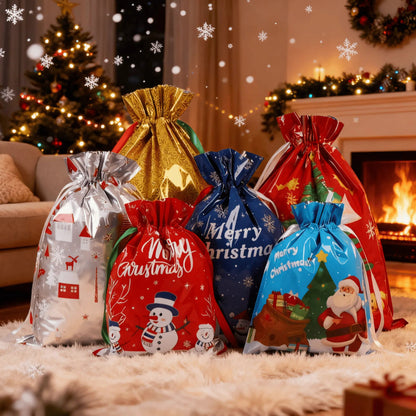 Christmas Drawstring Gift Bags, 18 or 50 Pack